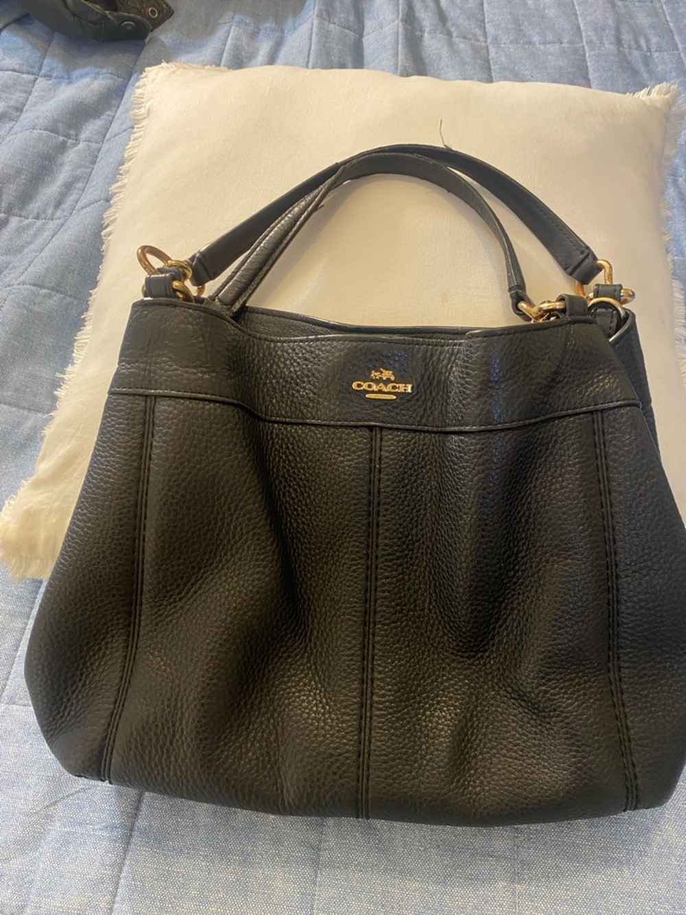 Coach Black Pebbled Leather Small Lexy Shoulder Bag with Gold Hardware